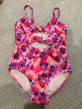 Girls' Art Class Floral Knot-Front One-Piece Swimsuit